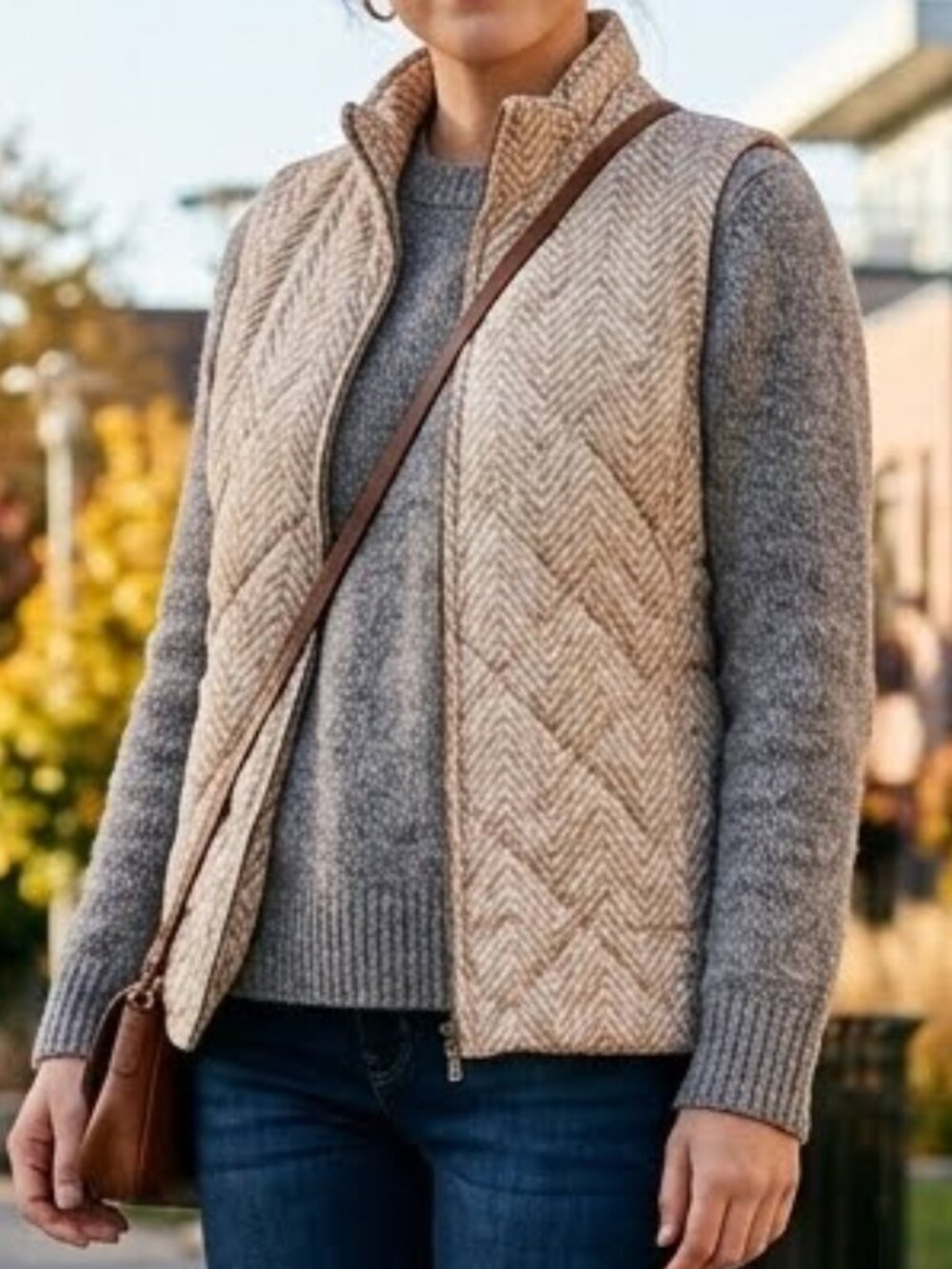 Croft & Barrow Beige Tan Chevron Quilted Animal Puffer Vest Size S